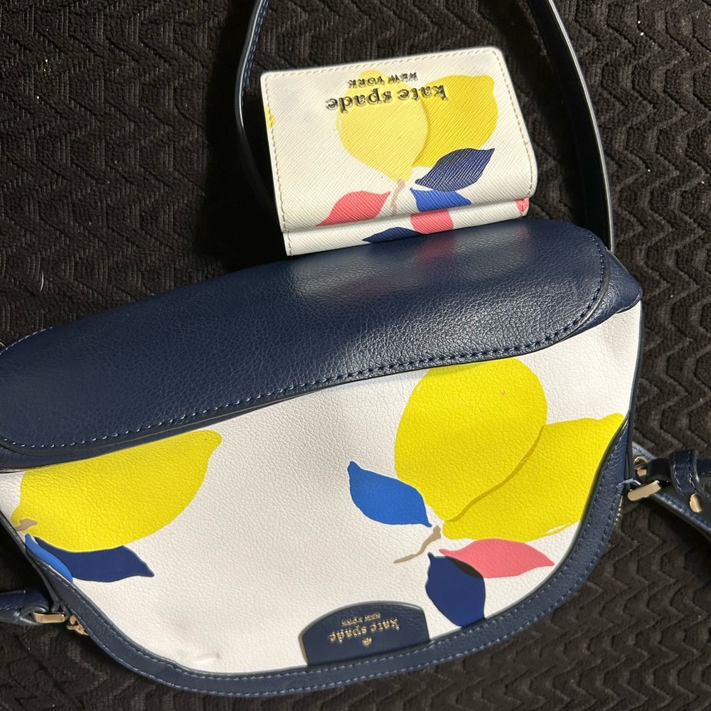 Kate Spade Blue and Yellow Floral Crossbody Bag